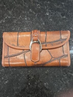 Dooney & Bourke Brown Croc-Embossed Leather Accessory with Silver Plaque